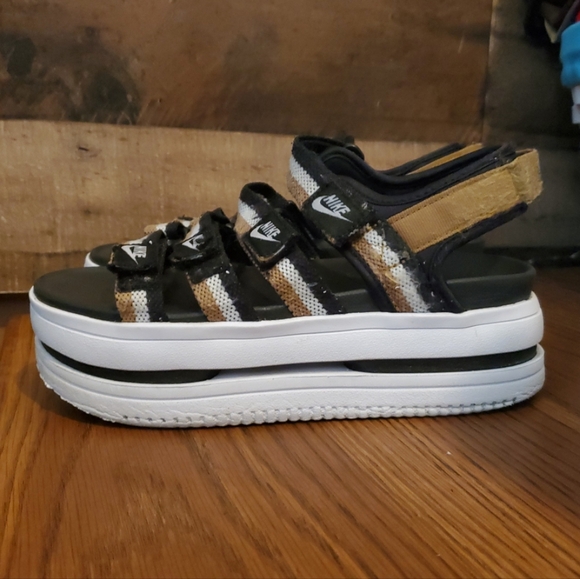 Nike Icon Classic Black Gold White Platform Sandals Shoes Women's Size 7 DH0224 - Picture 4 of 14